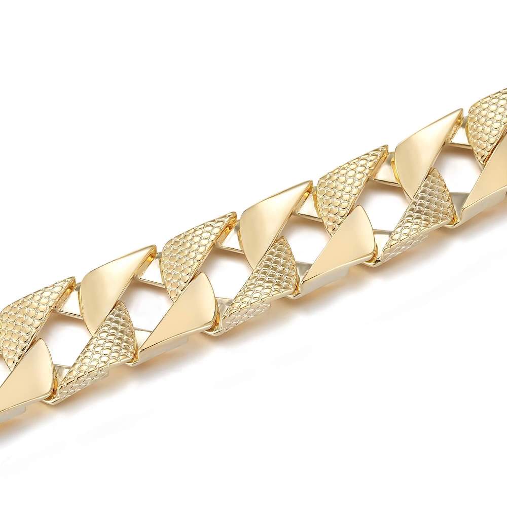 Luxury Gold 22mm Lizard Patterned Chaps Snake Cuban Curb Bracelet