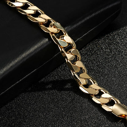 Luxury Gold 12mm Cuban Curb Chain and Bracelet Set (24 &amp; 8 Inches)