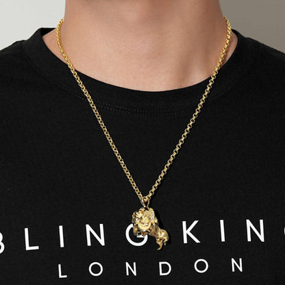 Premium Gold British Bulldog Pendant with Stones and Chain