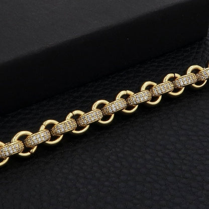 8mm Gold Belcher Bracelet with 750 CZ Stones