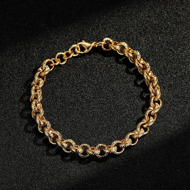 Luxury Gold 8.5mm Lined Pattern Belcher Chain and Bracelet Set (22 &amp; 8 Inches)