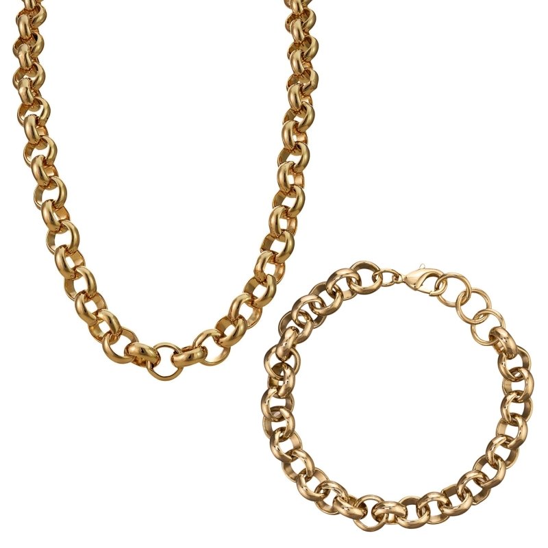 Luxury Gold 10mm Belcher Bracelet and Chain Set (24 &amp; 8 Inches)