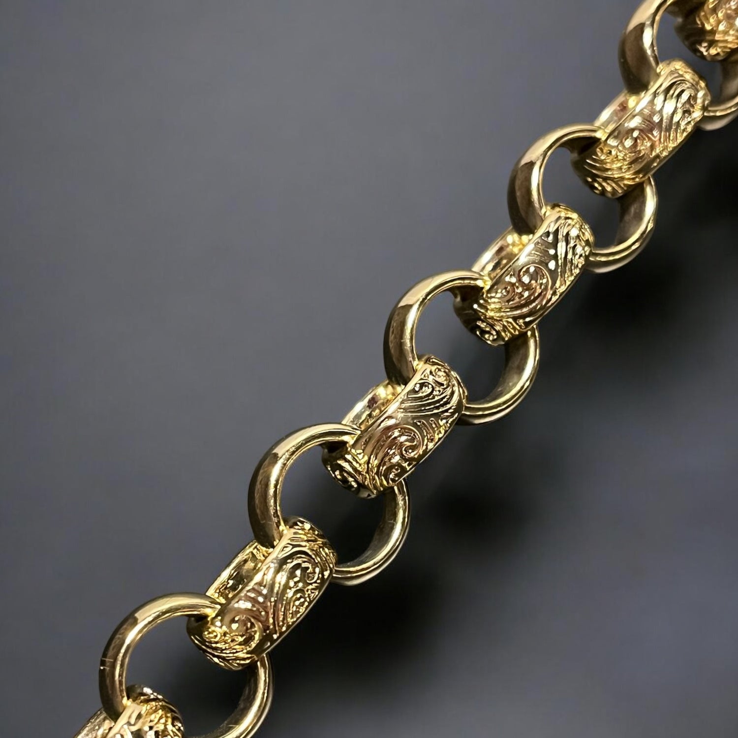 15mm Gold Alternate Filigree Belcher Chain 24 Inches