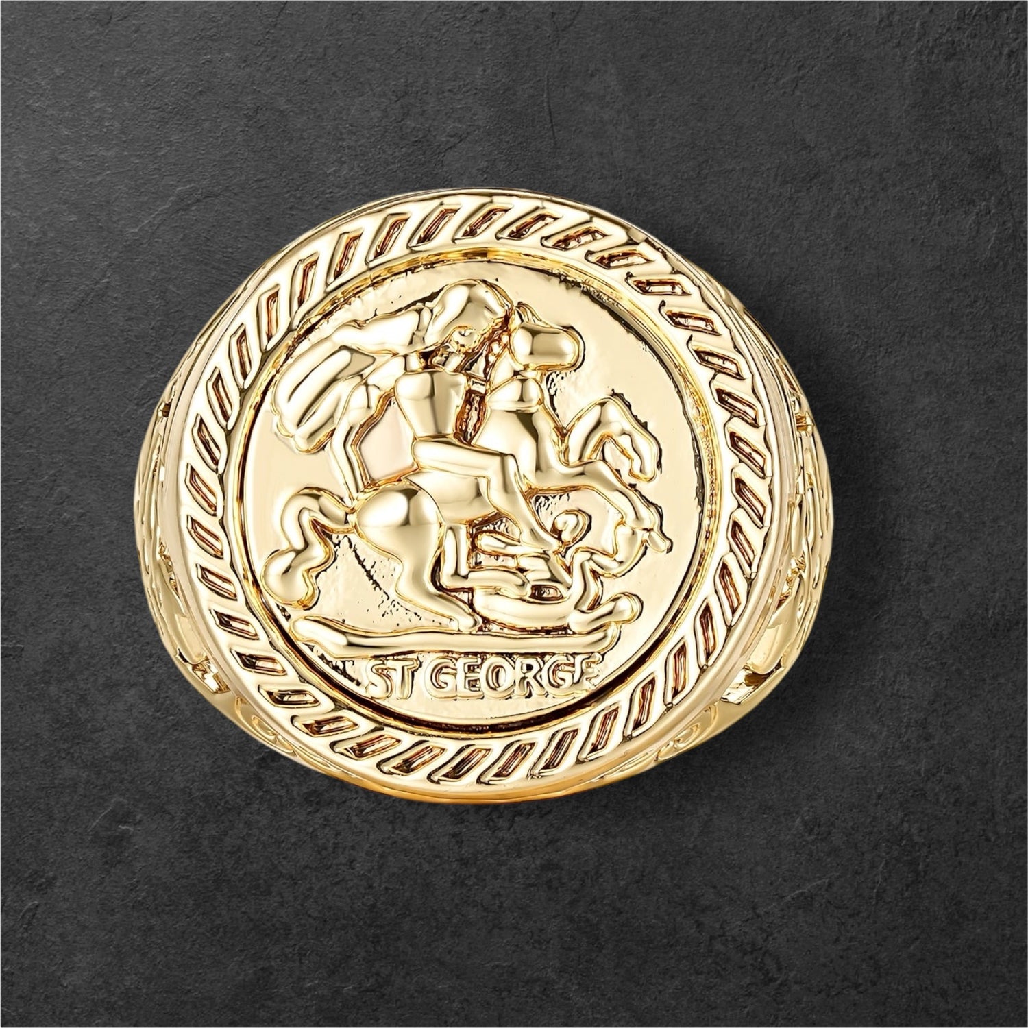 Gold St George Dragon Sovereign Ring Size T Adjustable