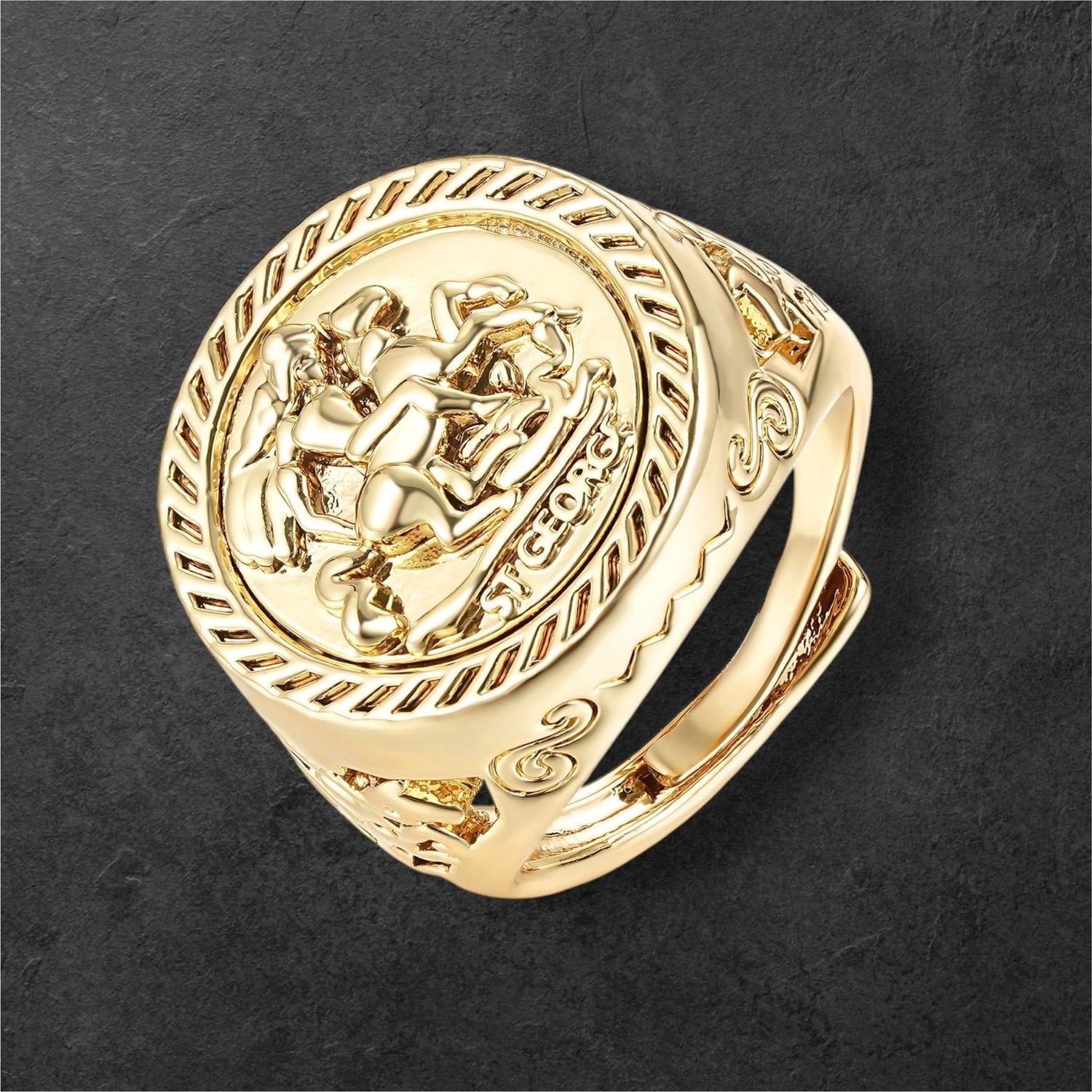 Gold Filled St George Dragon Sovereign Ring Size T Adjustable