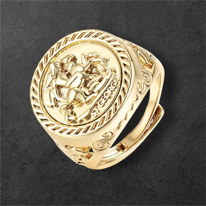 Gold Filled St George Dragon Sovereign Ring Size T Adjustable