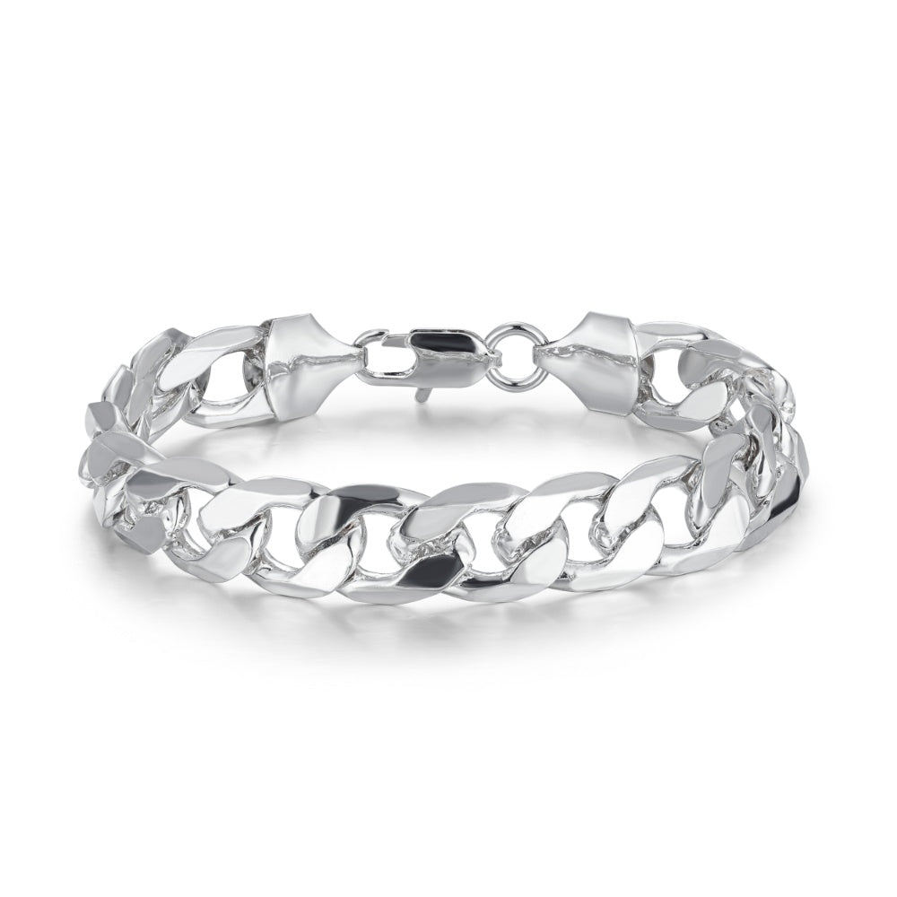 8-inch silver Cuban bracelet, 9mm wide, 21 grams, silver-filled finish.