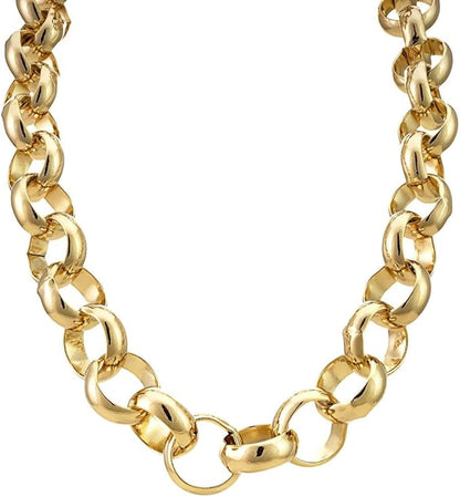 16mm Gold Belcher Chain Necklace, 30 Inches Long, 128 Grams, 18K Gold Plating