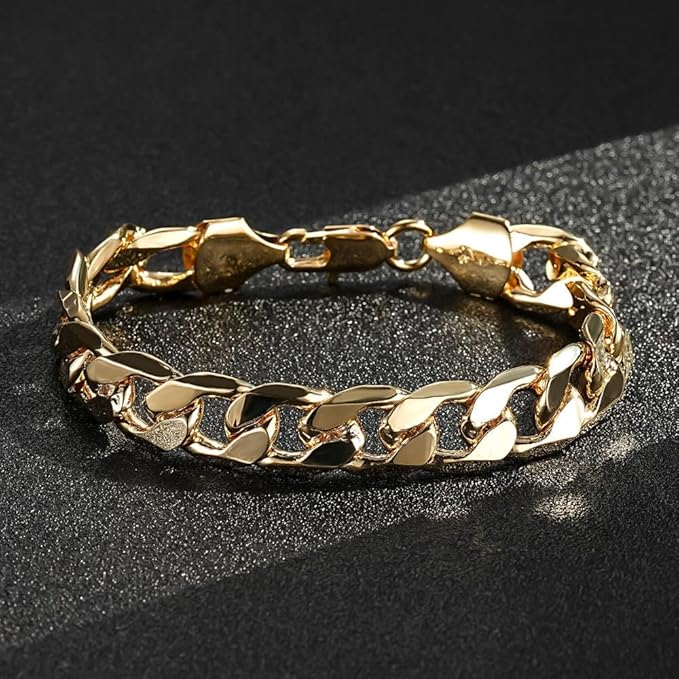 12mm gold Cuban bracelet, 8-inch long, curb link style, 36 grams.