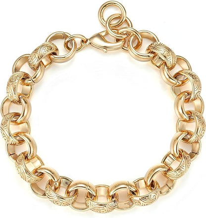 15mm gold Belcher bracelet, 8 to 9.3-inch wrist, gold-filled, 72g.