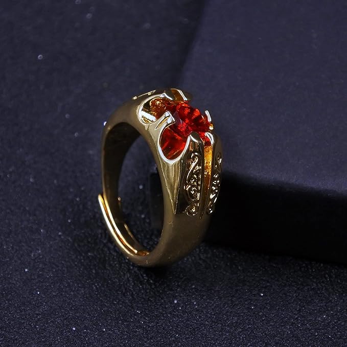 9mm Gold Solitaire Gypsy Ring with Red Crystal Adjustable