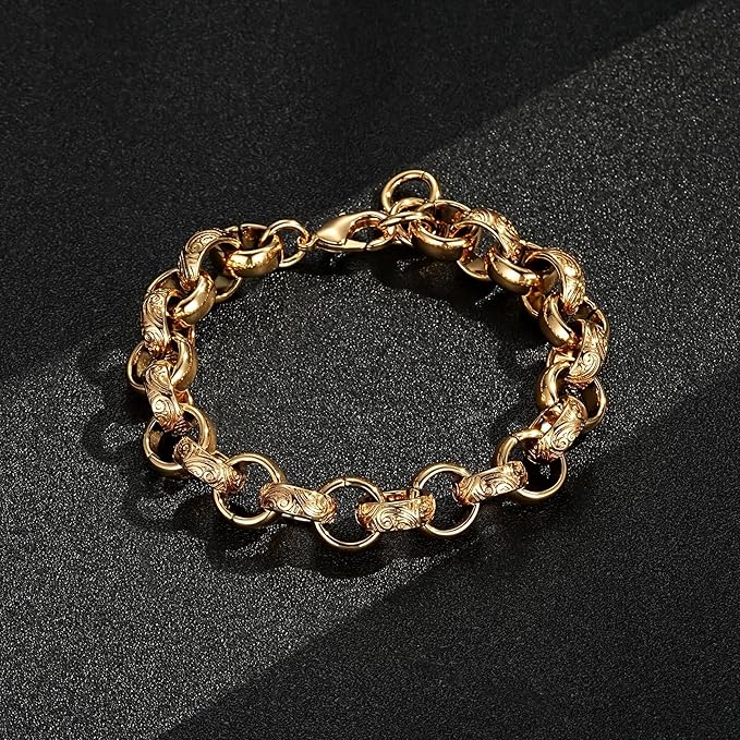 15mm wide big gold Belcher bracelet, 72 grams, adjustable length 8-9.3 inches.