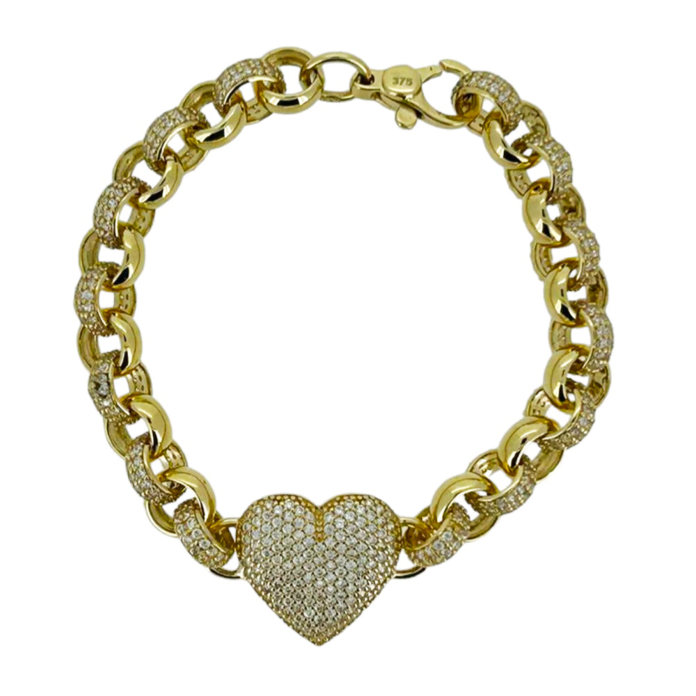 9ct Yellow Gold Heart Belcher Bracelet