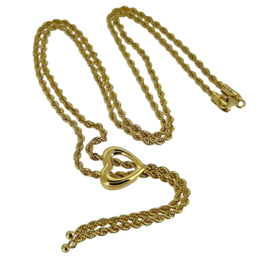 9ct Yellow Gold Heart Rope Chain Necklace