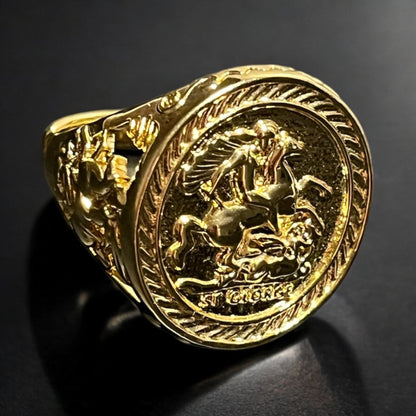 Gold St George Dragon Sovereign Ring Size T Adjustable