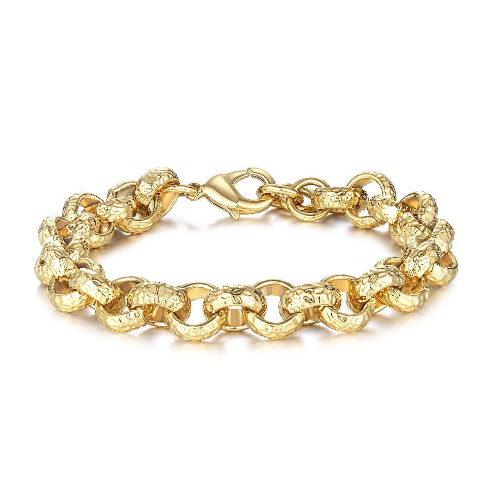 12mm big gold Belcher bracelet, 51 grams, 8-inch length, diamond-cut links.