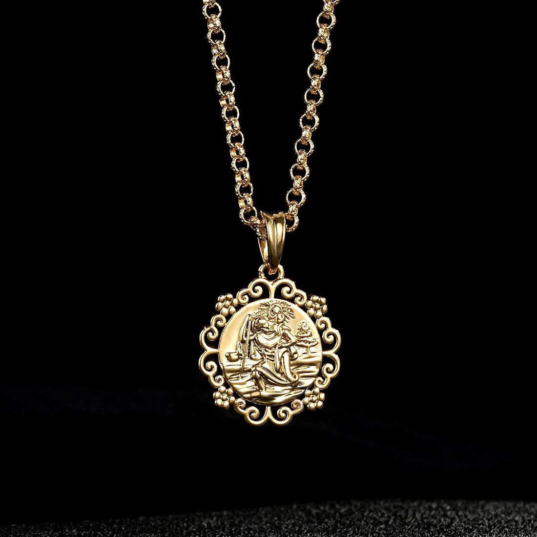Waterproof Gold St Christopher Pendant with Flower Mount
