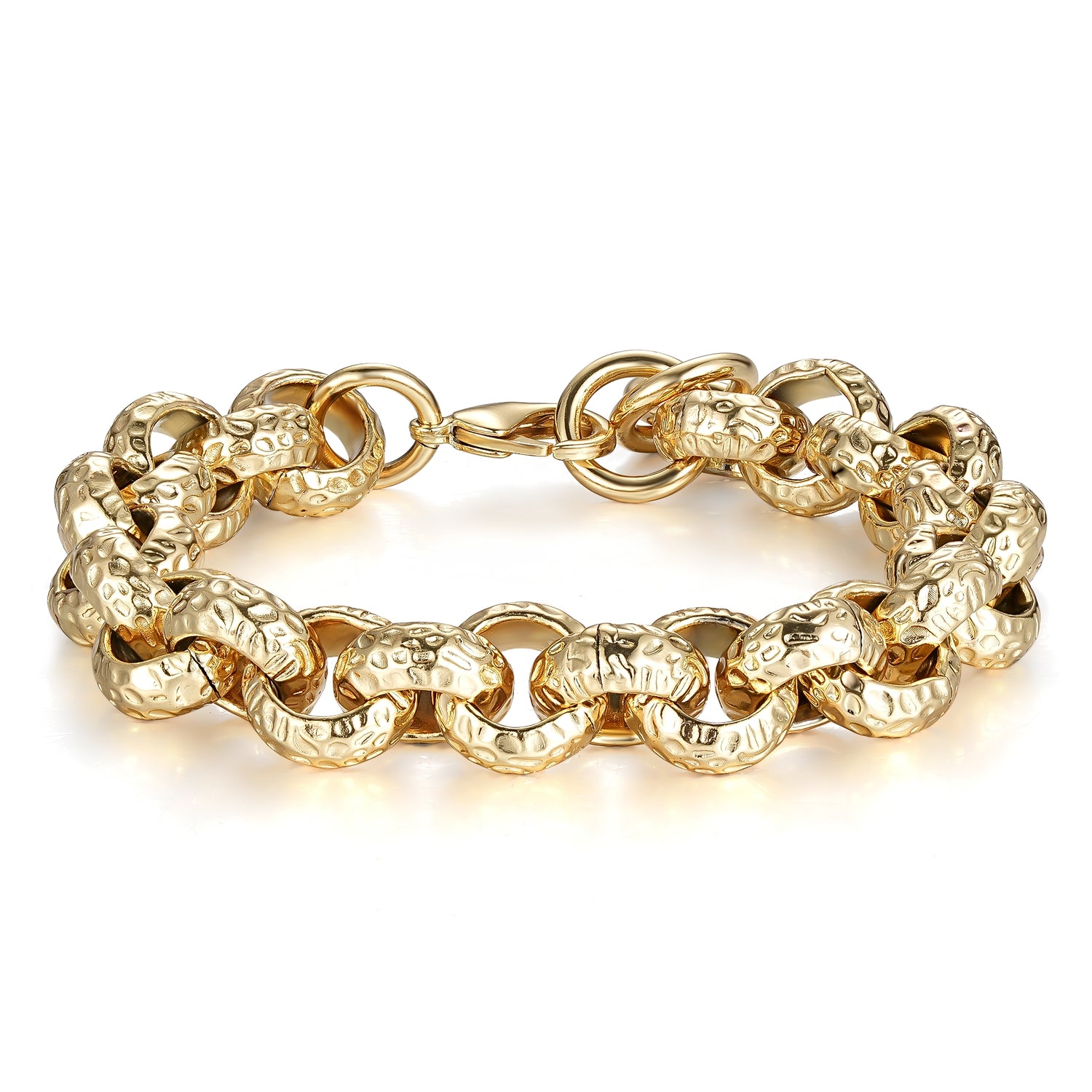 8.5-inch gold-filled Belcher bracelet, 130g, 15mm width, with leopard pattern.