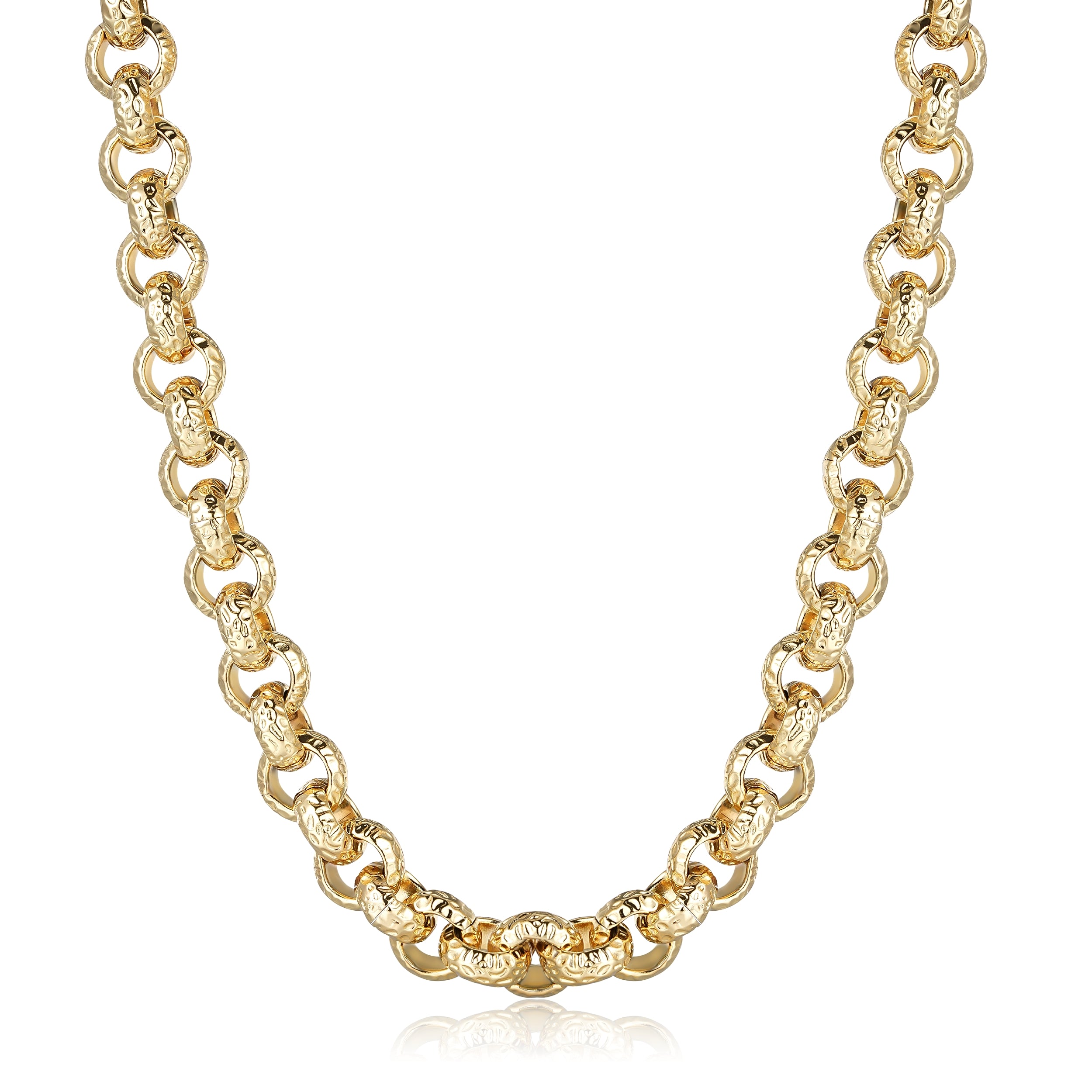 Detailed View of 15mm Gold Belcher Chain with Diamond Cut, 24 Inches Long