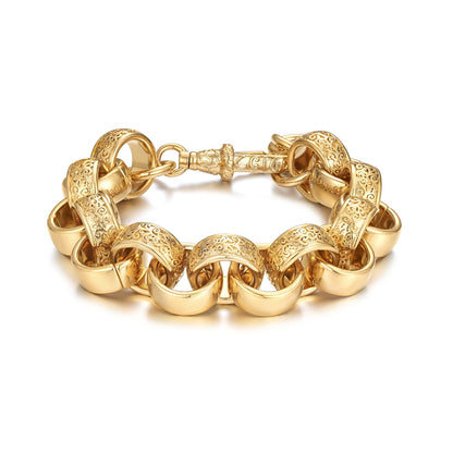 20mm Gold Ornate Belcher Bracelet 8 Inch