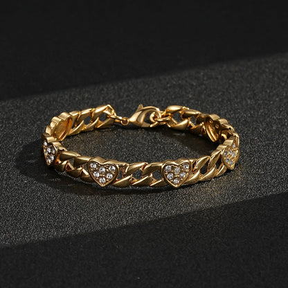 Kids gold heart curb bracelet, 6 inches long, 7mm wide, 11 grams.