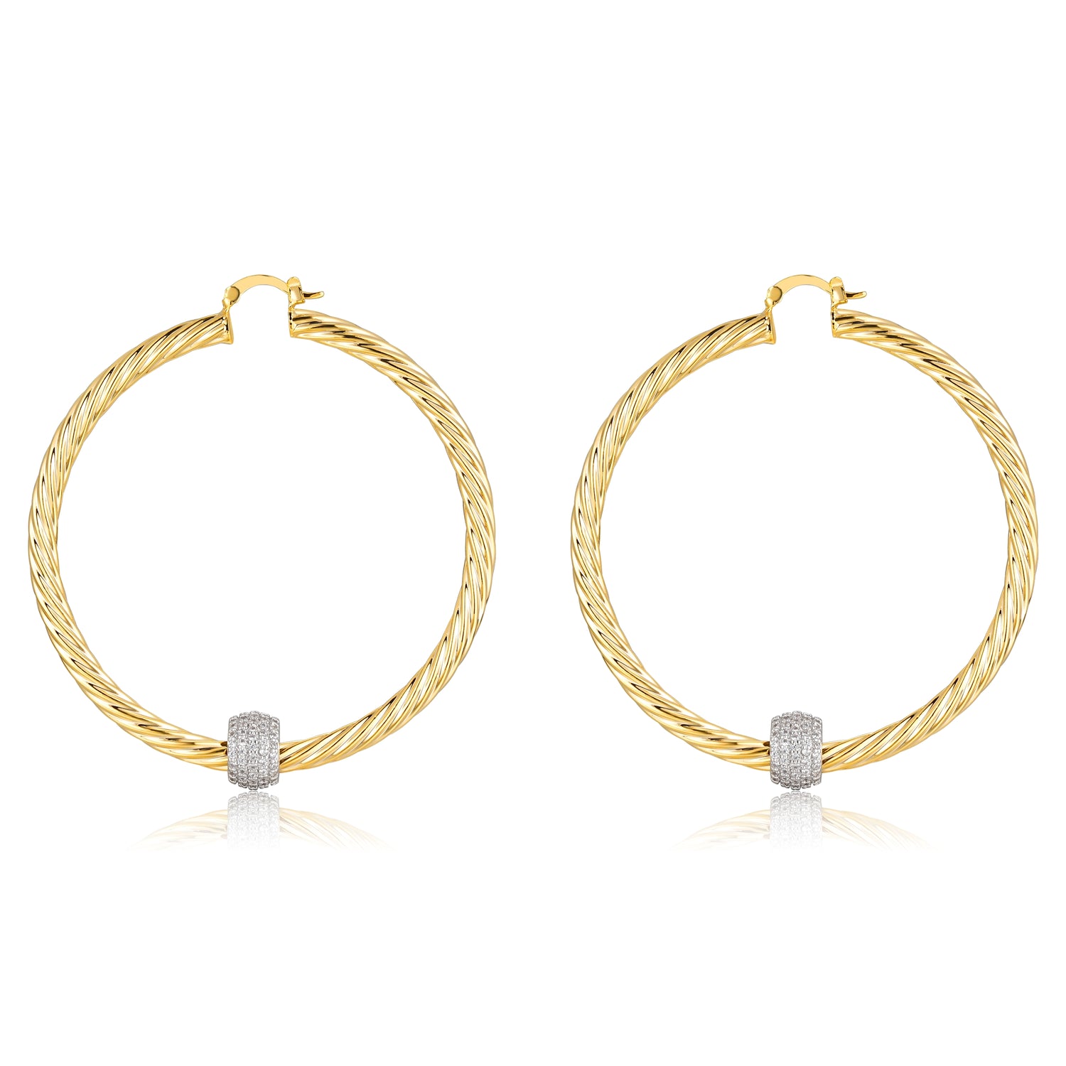 68mm Gold Twist Hoop Earrings with Disco Ball