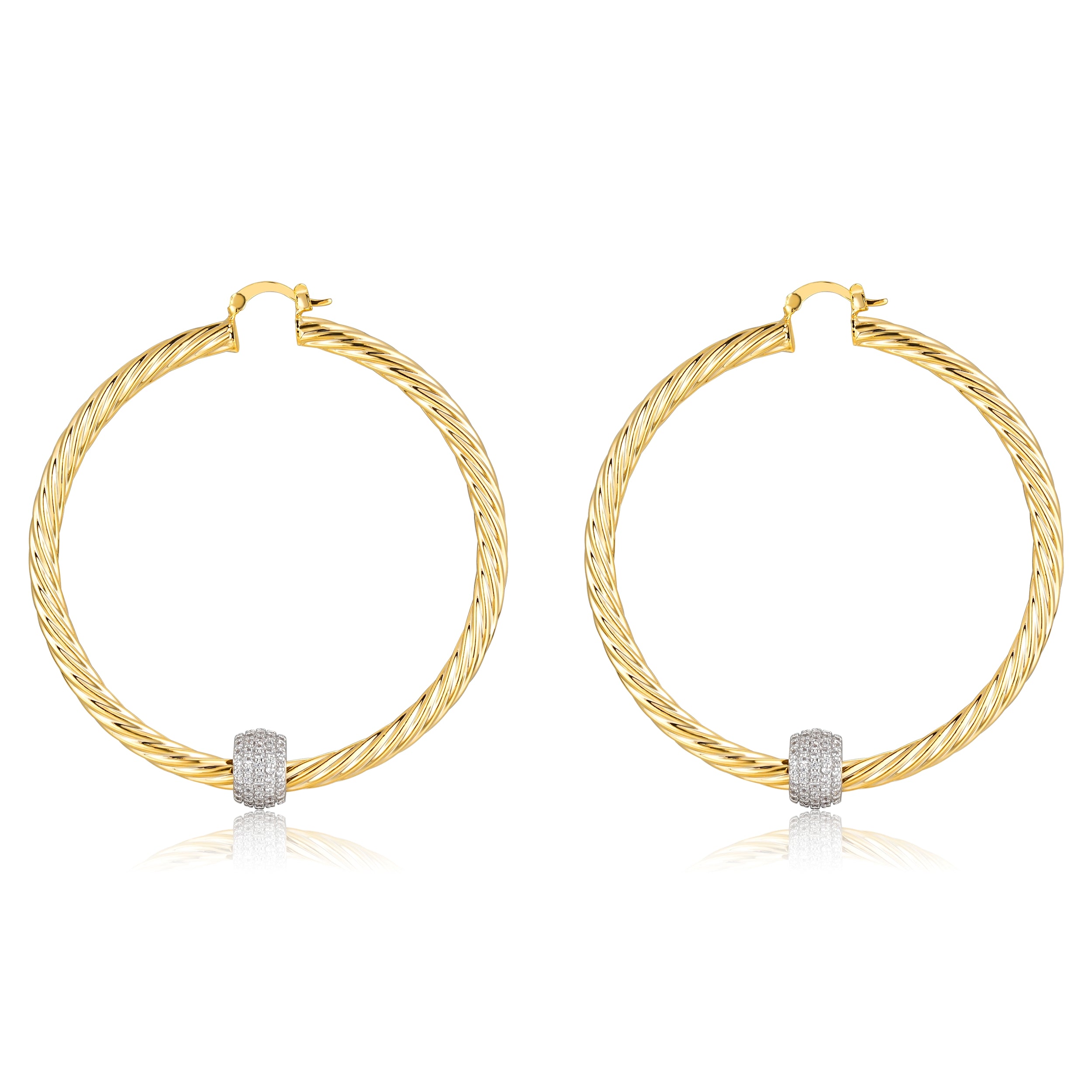 68mm Gold Twist Hoop Earrings with Disco Ball