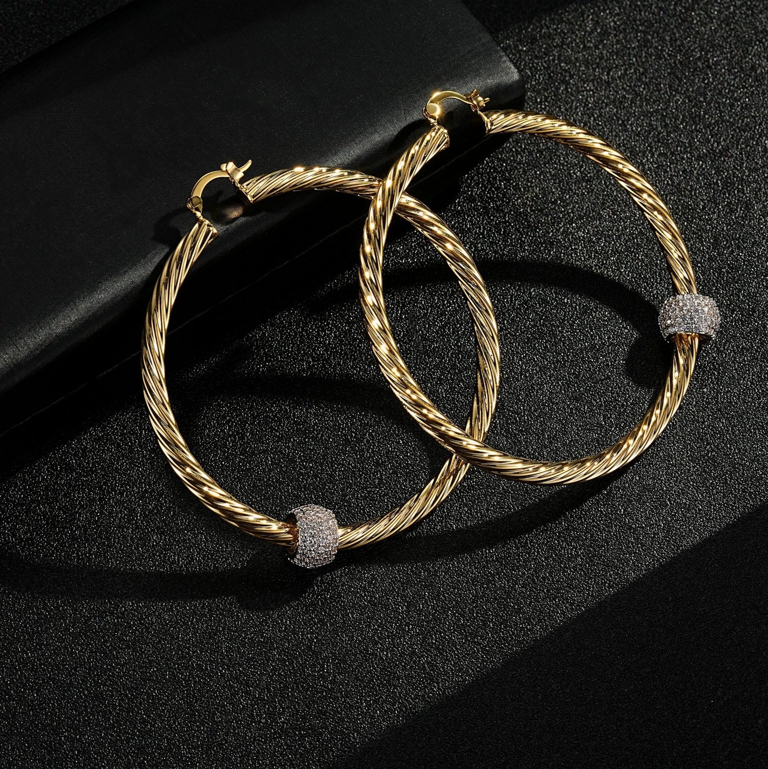 68mm Gold Twist Hoop Earrings with Disco Ball