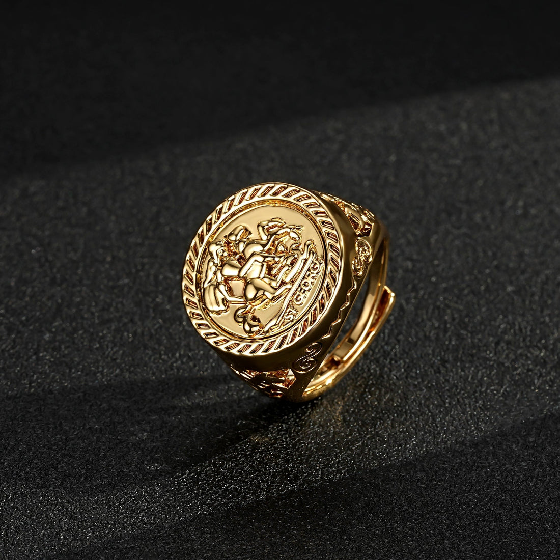 Adjustable gold filled ring featuring sovereign design