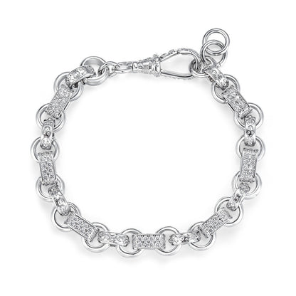 Silver-filled gypsy link Belcher bracelet, 8-inch, 10mm wide, 45 grams, stones.