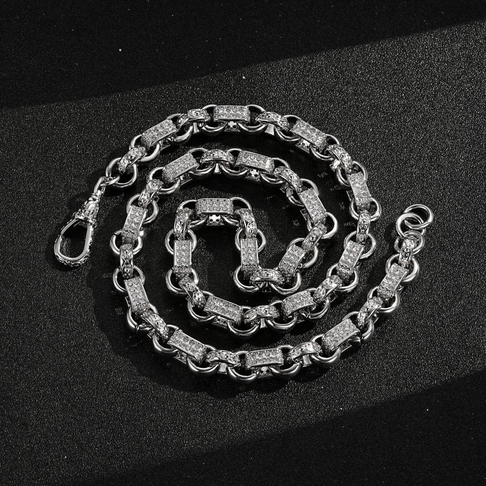 10mm Silver Gypsy Link with Stones Belcher Chain with Albert Clasp - 22 Inches