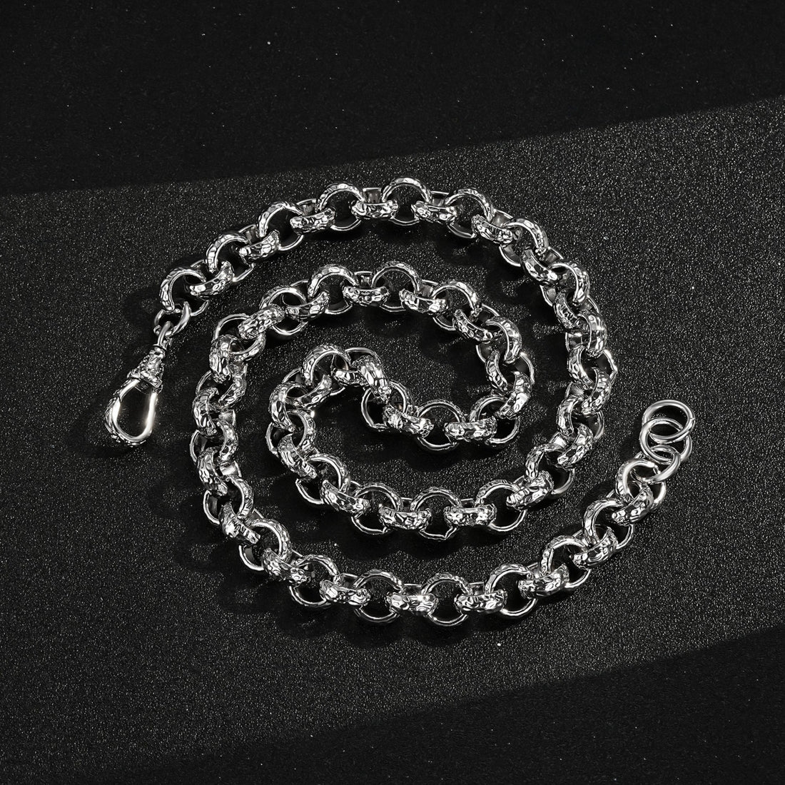 New 12mm Silver Diamond Patterned Belcher Chain With Albert Clasp - 24 Inches