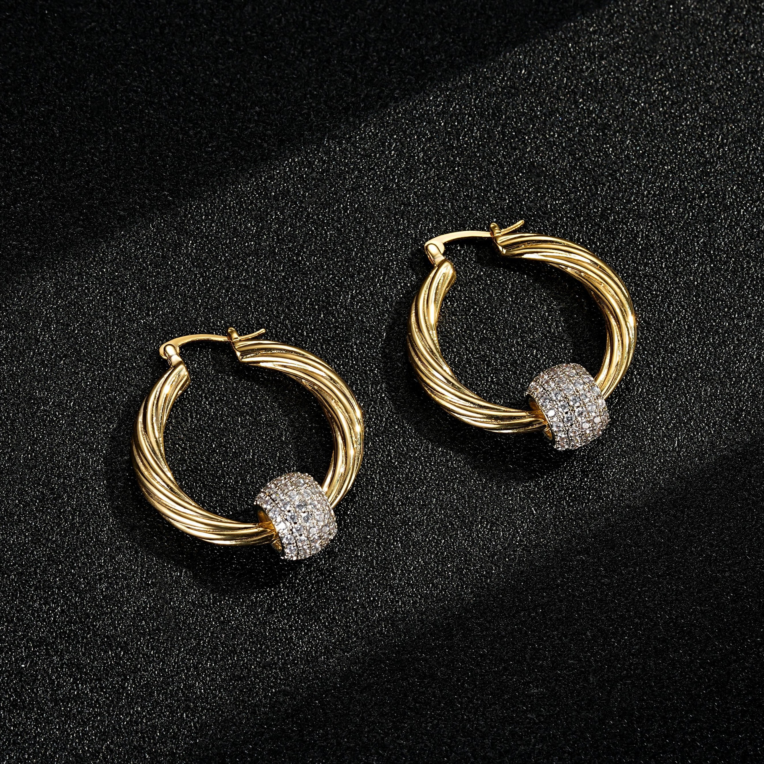 Gold Large Disco Balls Hoop Earrings with Stones