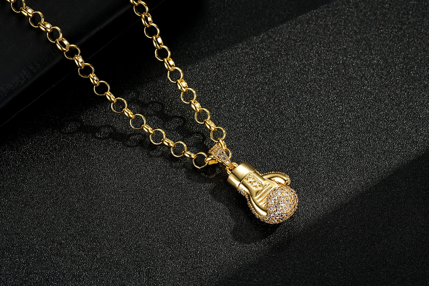 New Premium Gold Boxing Glove Pendant With a Belcher Chain 22 Inch