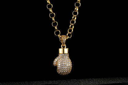 New Premium Gold Boxing Glove Pendant With a Belcher Chain 22 Inch