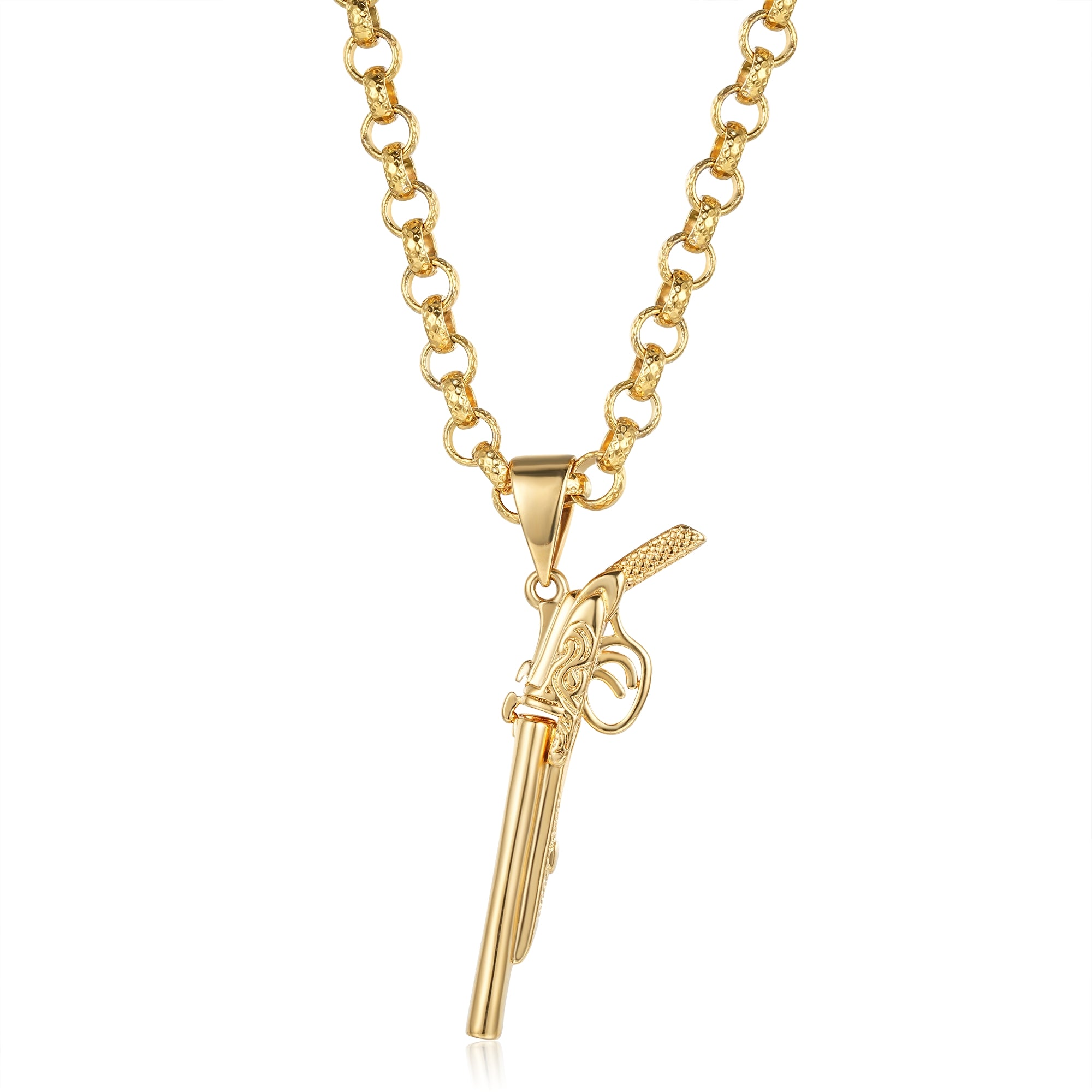 Gold Double Barrel Shotgun Pendant 22 Inches