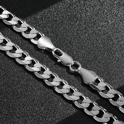 Luxury 9mm Silver Cuban Curb Chain Necklace