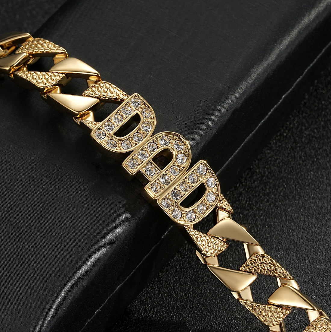 New 18mm Gold Dad Curb Chaps Bracelet with Stones 8/9 Inch