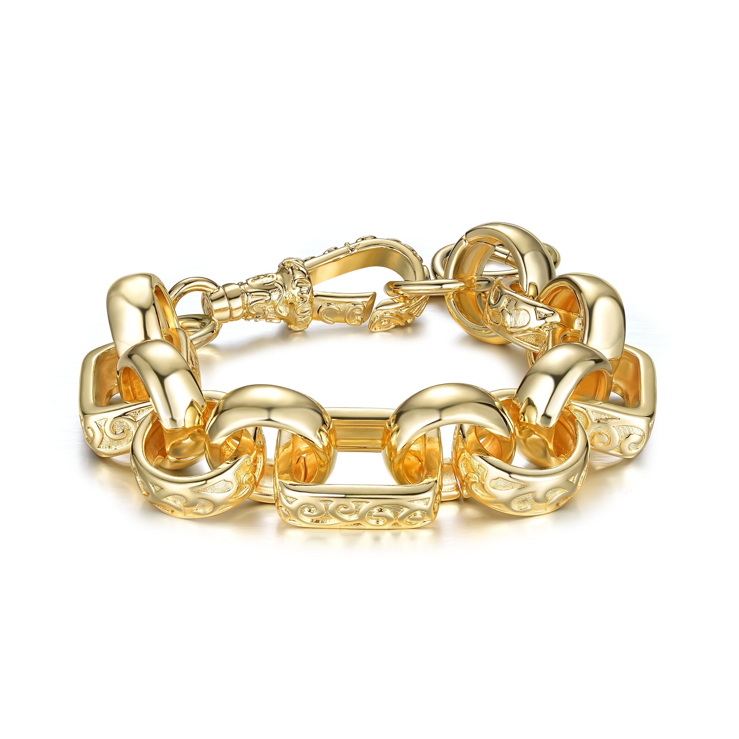 8-8.5 inch small gypsy Belcher bracelet, gold-filled, 10mm width, 45 grams.