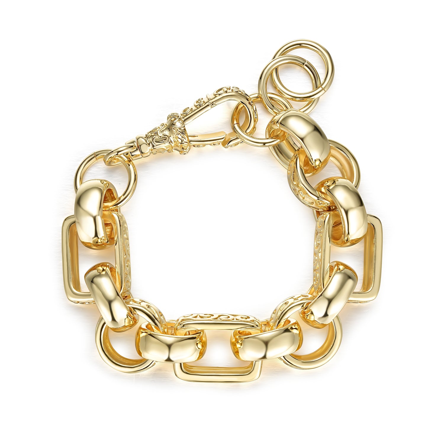 Gold gypsy Belcher bracelet with Albert clasp, 8-8.5 inch, 45g weight.