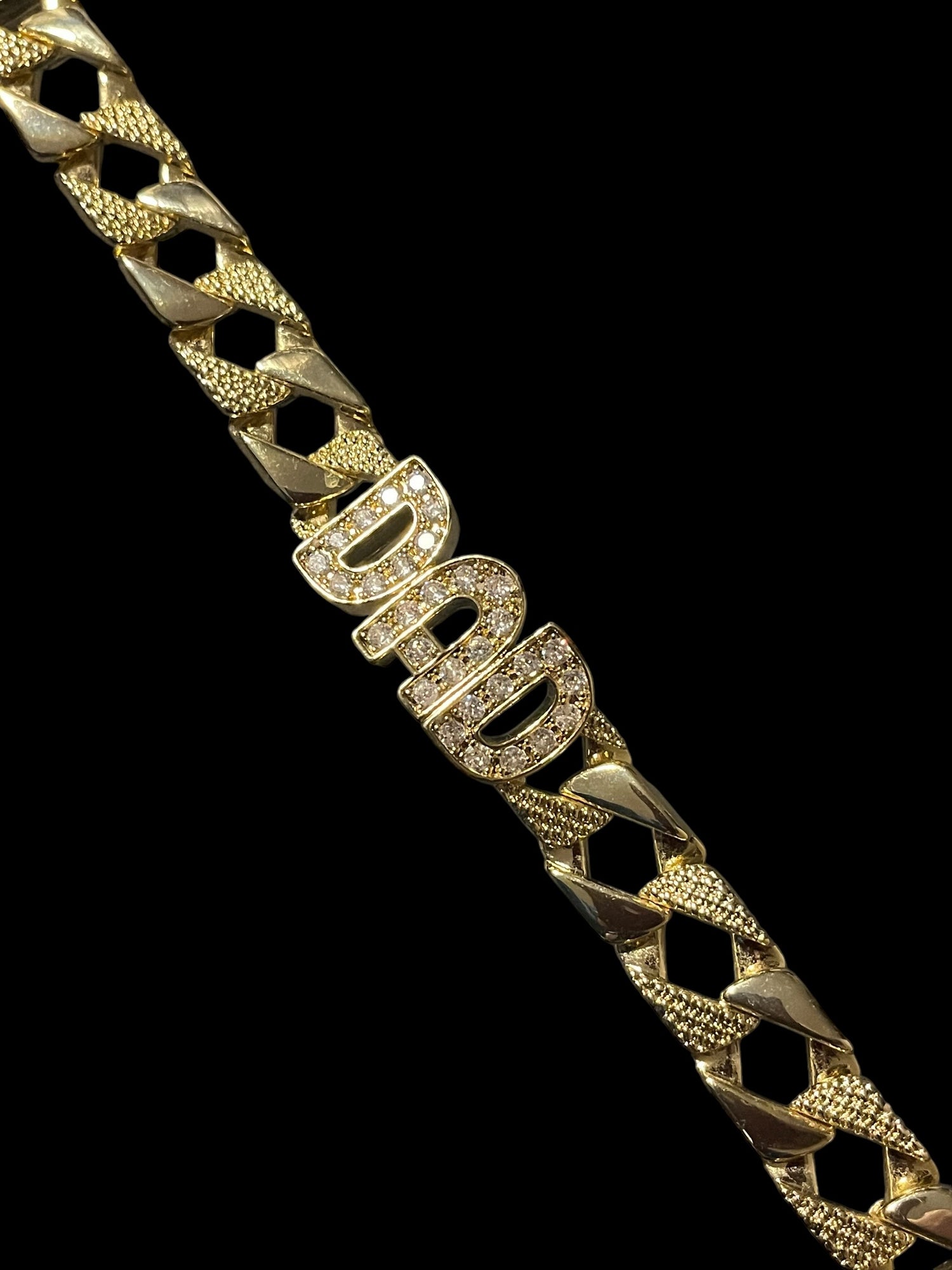 18mm Gold Dad Curb Chaps Bracelet with Stones [Upgraded Version] 8/9 Inch