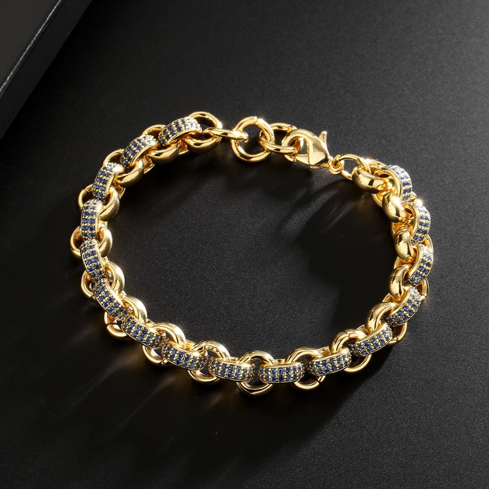 Premium Gold Dark Blue Stone 8mm Adjustable Belcher Bracelet