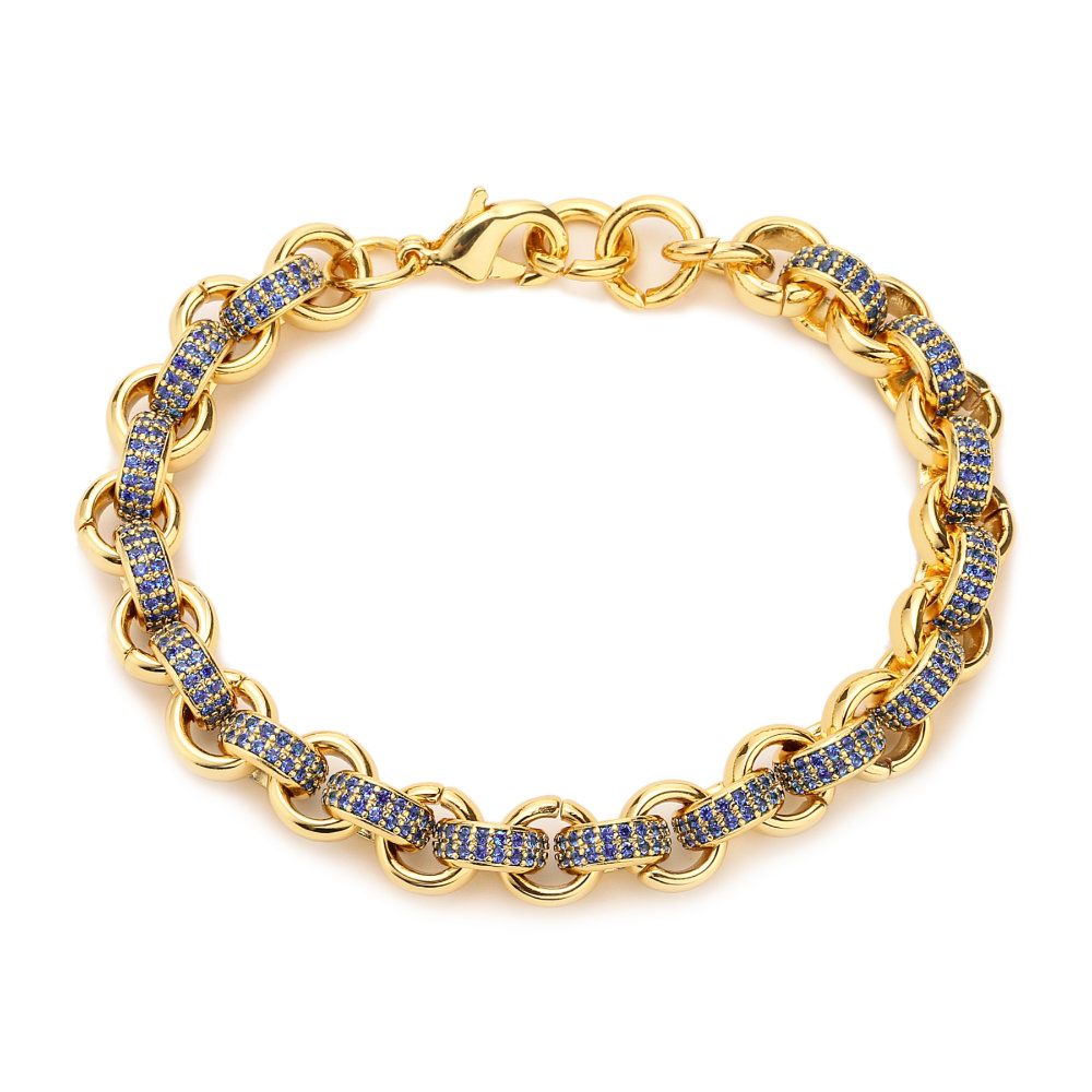 Premium Gold Dark Blue Stone 8mm Adjustable Belcher Bracelet
