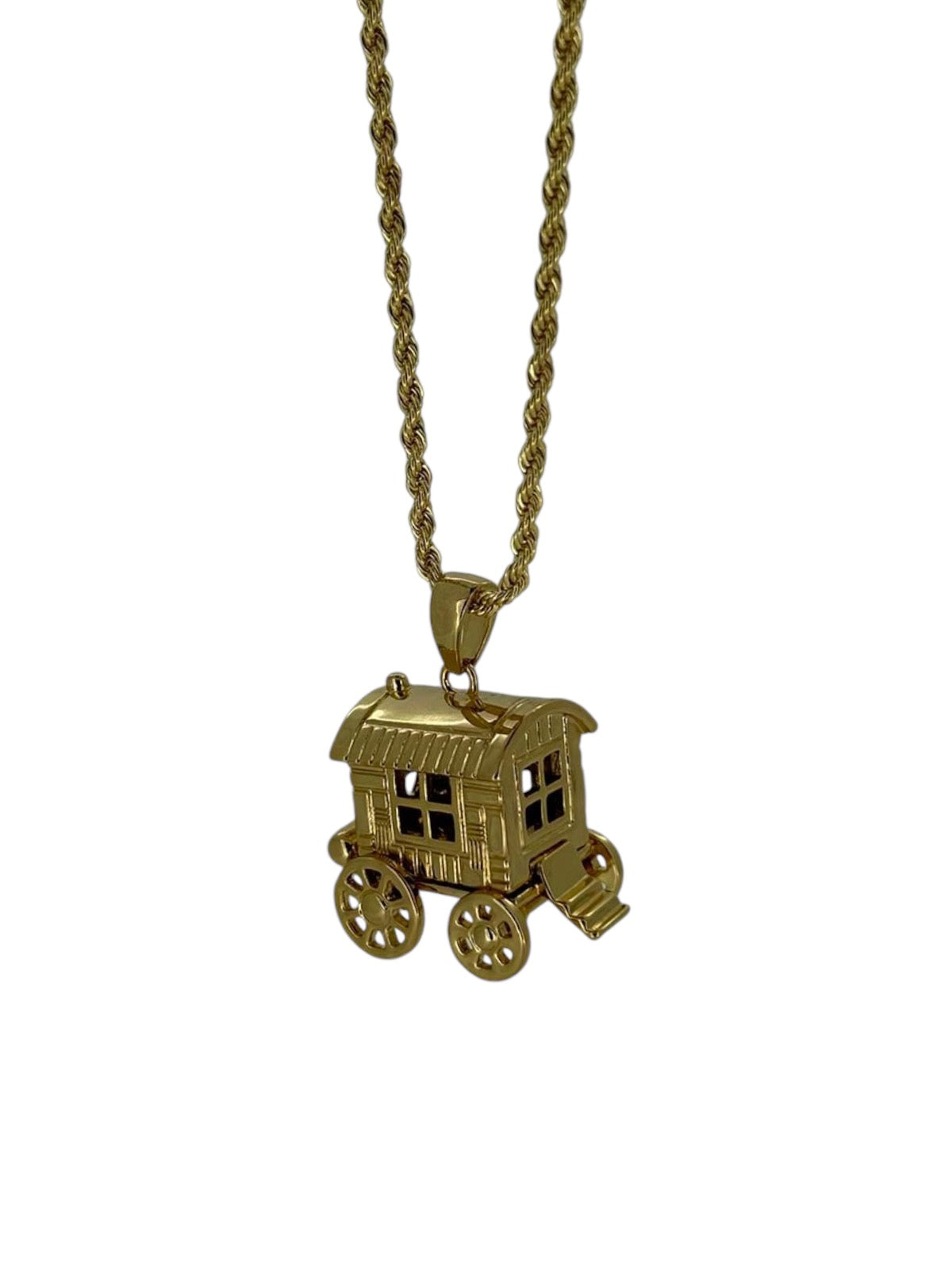 New Gold Gypsy Wagon Caravan Pendant 22 Inch 3mm Rope Chain