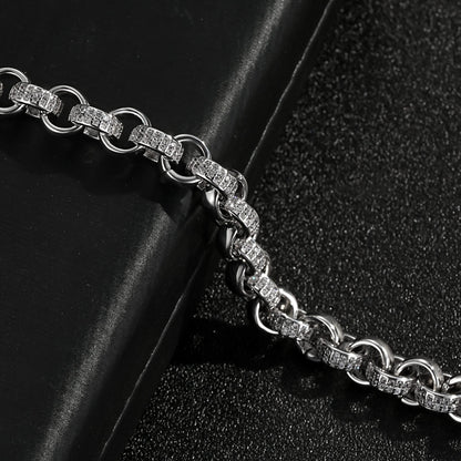 Silver-filled small Belcher bracelet with 750 CZ stones, 8/9 inch, 8mm width, 29 grams.