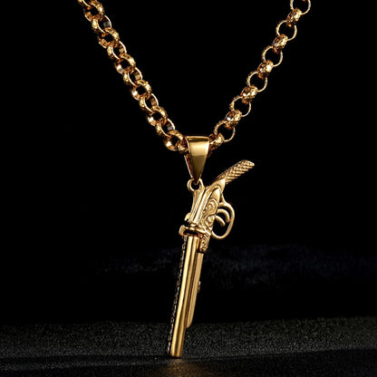 Gold Double Barrel Shotgun Pendant 22 Inches