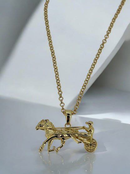 Gold Gypsy Horse &amp; Cart Pendant 22 Inch 4mm Belcher Chain