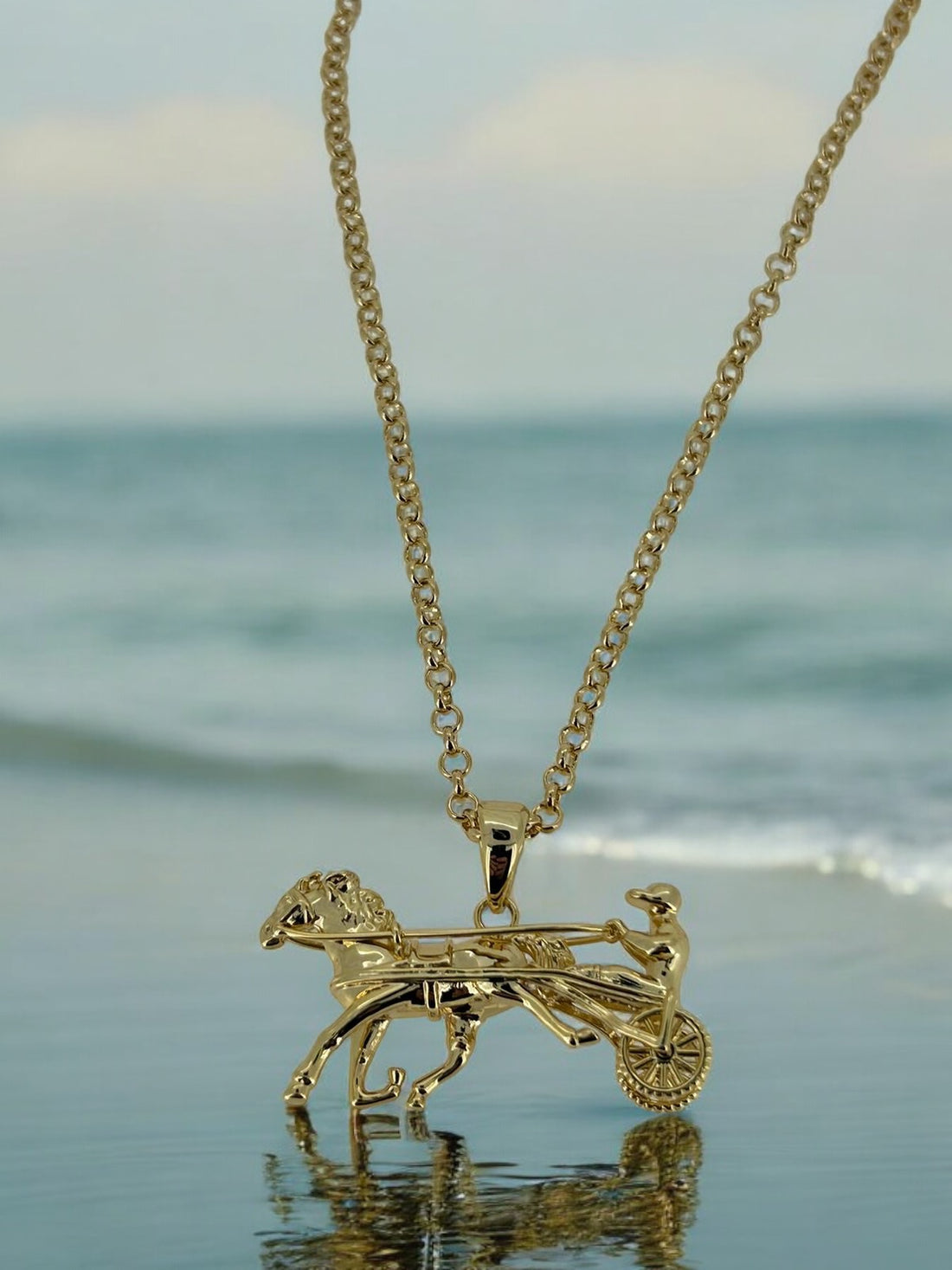 Gold Gypsy Horse &amp; Cart Pendant 22 Inch 4mm Belcher Chain