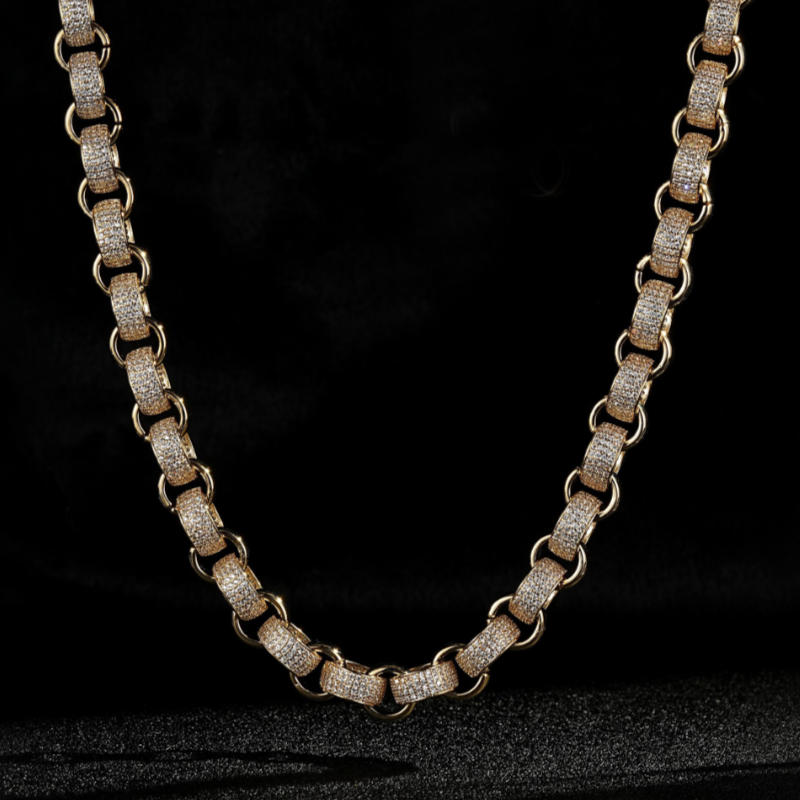 12mm Gold Alternate Belcher Chain with Stones