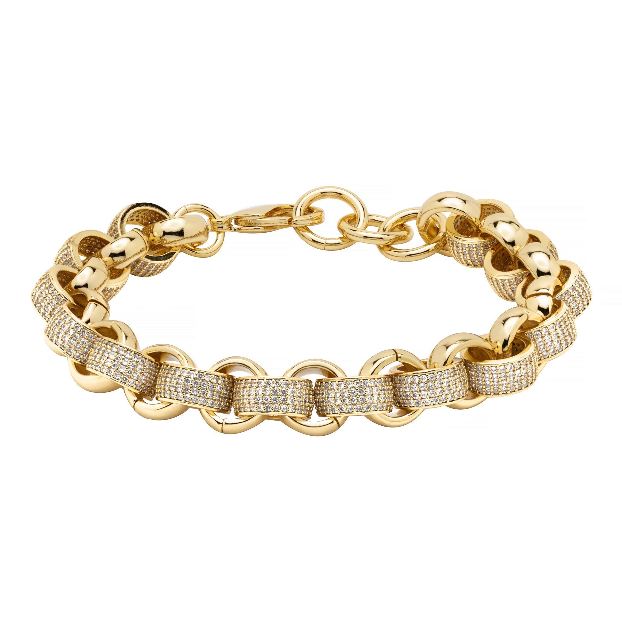 12mm Gold Pattern Belcher Bracelet Stones 8/9 Inch